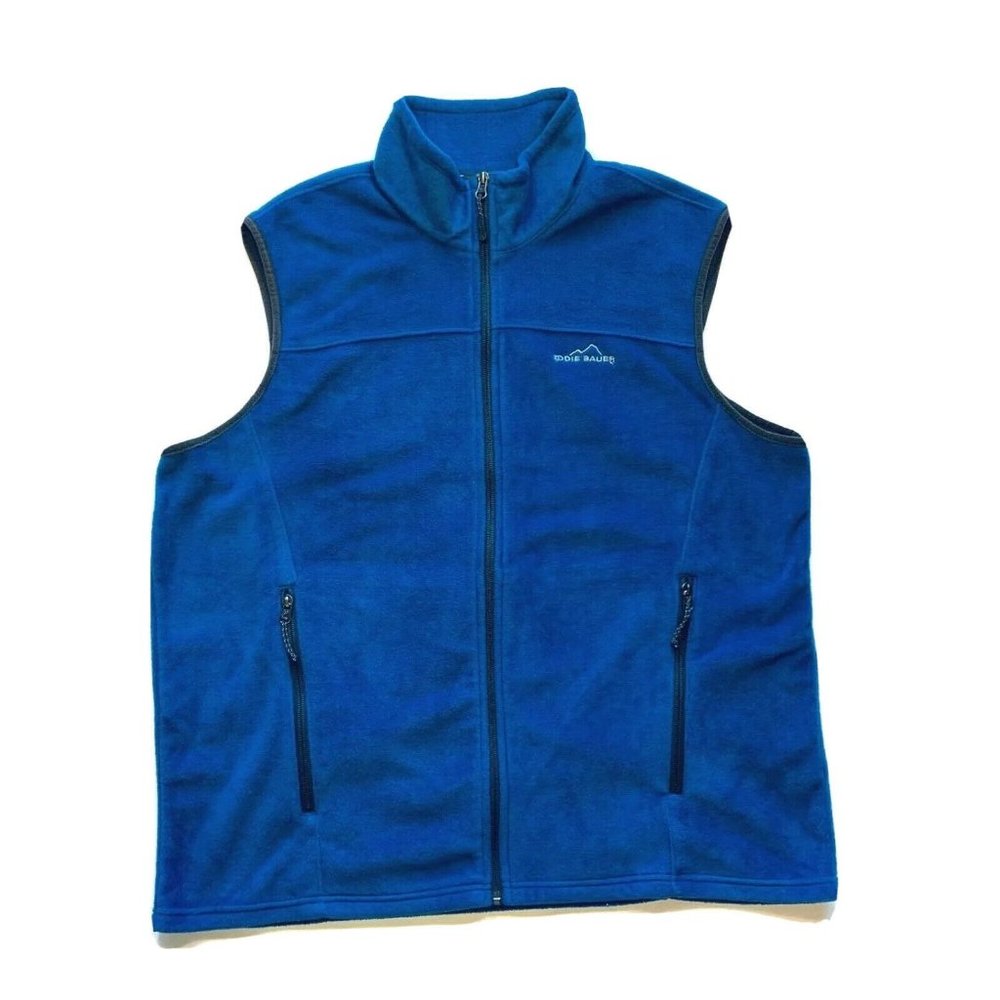 Eddie Bauer Full Zip Fleece Vest Sleeveless Jacket Zip Pockets Blue XL NWOT